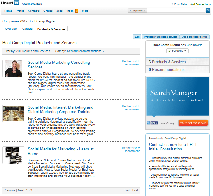 LinkedIn Company Pages Products