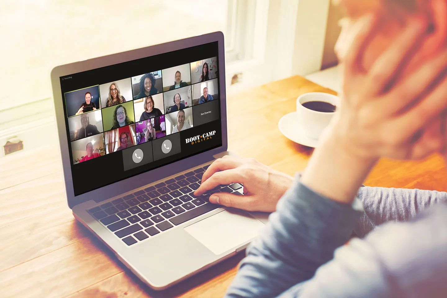 Man on Laptop at Home Online Classroom