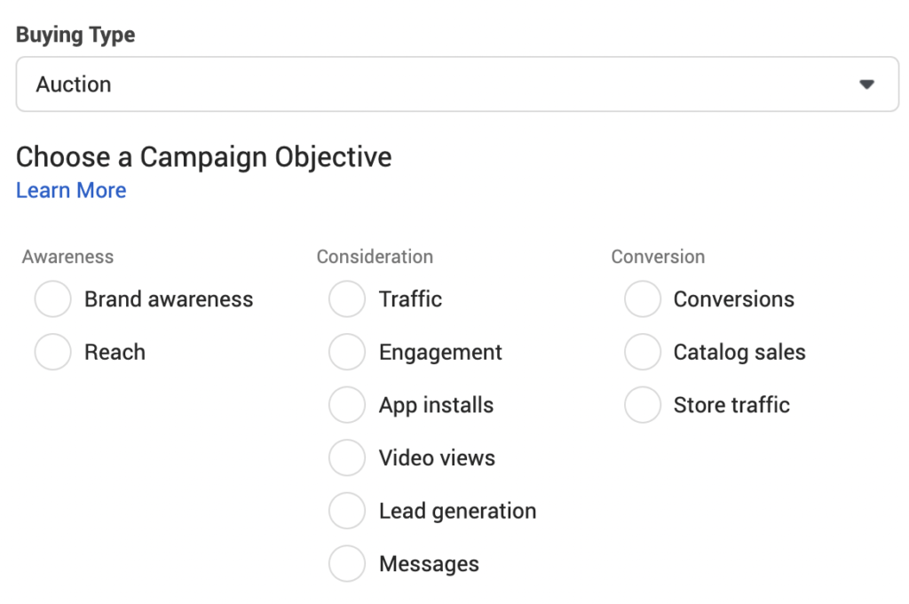 Facebook digital ad objectives