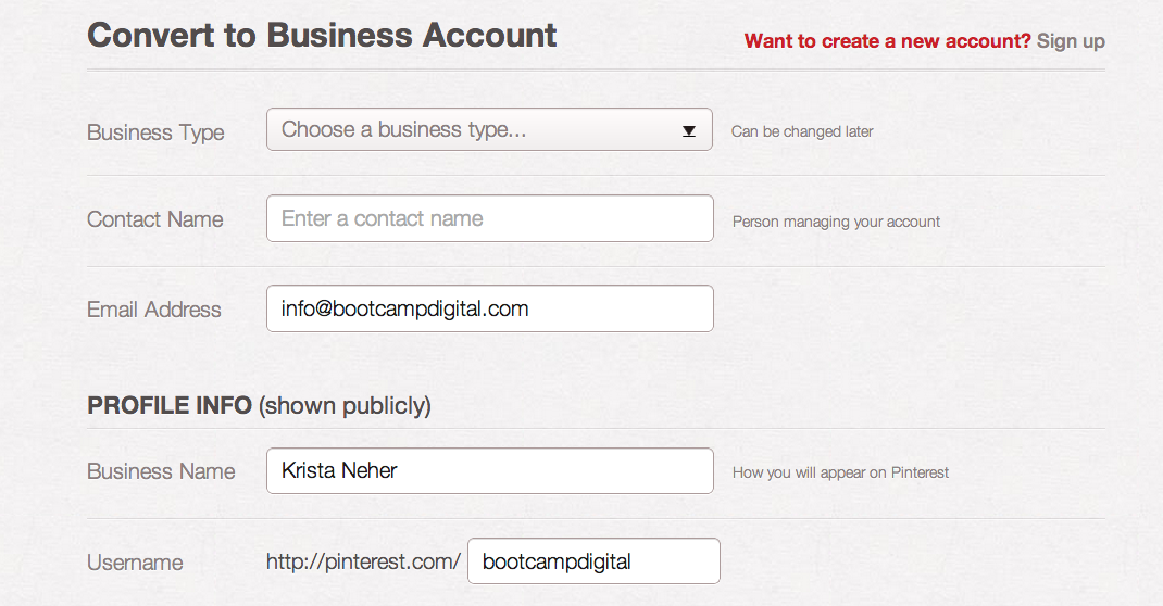 pinterest setup